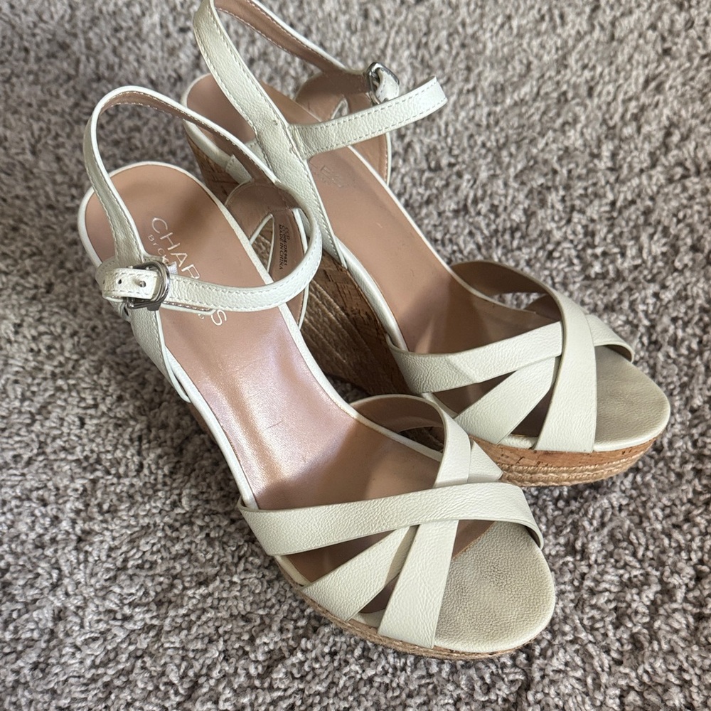 Charles David Ivory Wedge Sandals